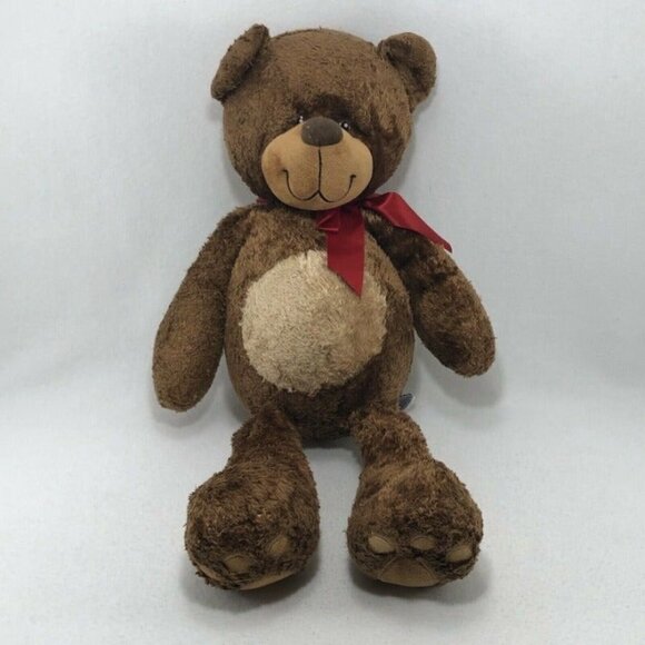 Petting Zoo Bear Plush Jumbo Big Size 26" Beer Belly Floppy Cuddle Brown Red Bow - Picture 1 of 12